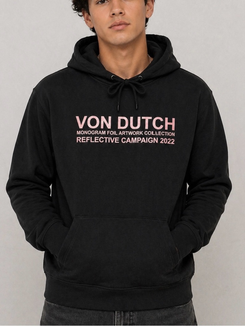 Von Dutch Paris black Hoodie pink Reflective Campaign 2022 graphic men’s Large